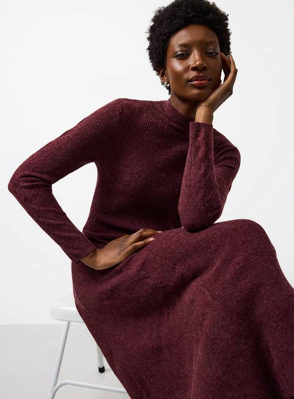 Dark Red Ribbed Cable Knit Maxi Dress 18